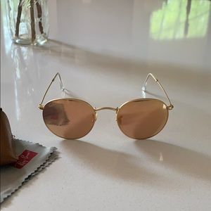 Ray Ban Rose Gold Mirrored Round Sunglasses